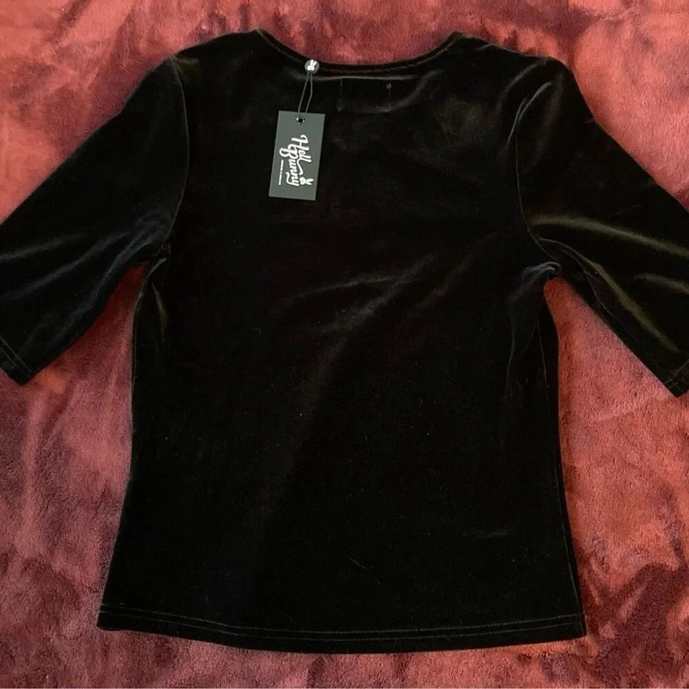 NWT Hell Bunny Black Velvet Spider Web shirt -S UK 10 - Picture 5 of 6